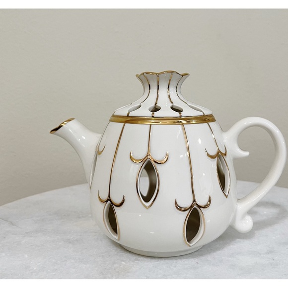 PartyLite White and Gold Candle Holder - Picture 1 of 6